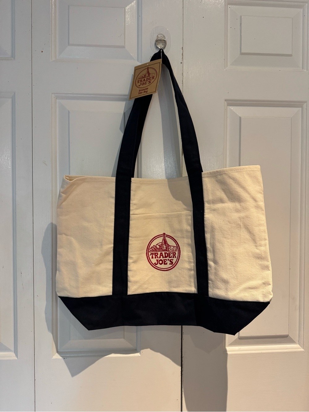 Trader Joe's Canvas Tote Bag in Cream and Navy